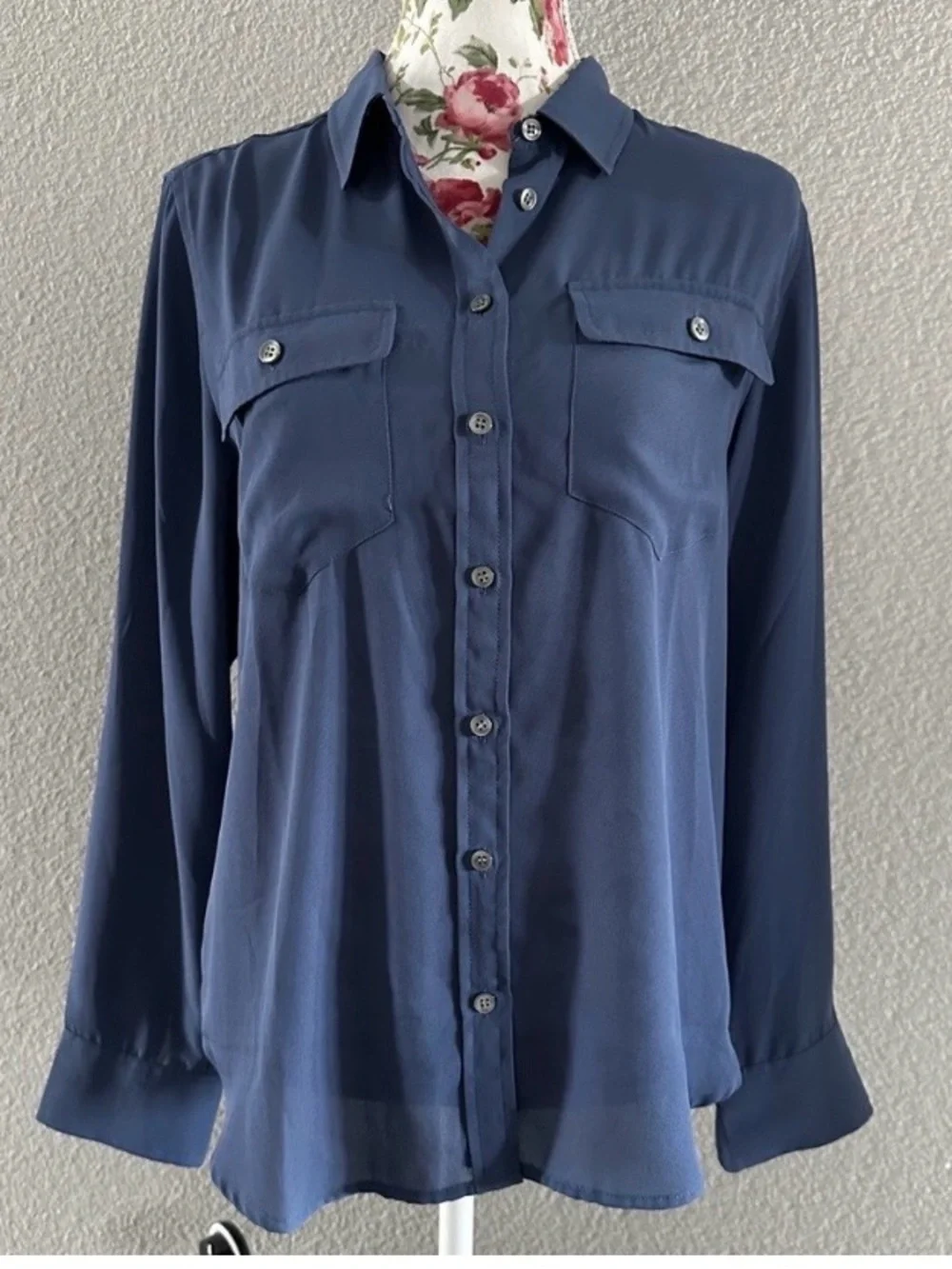 JCrew blue thin button down polyester blouse size 10